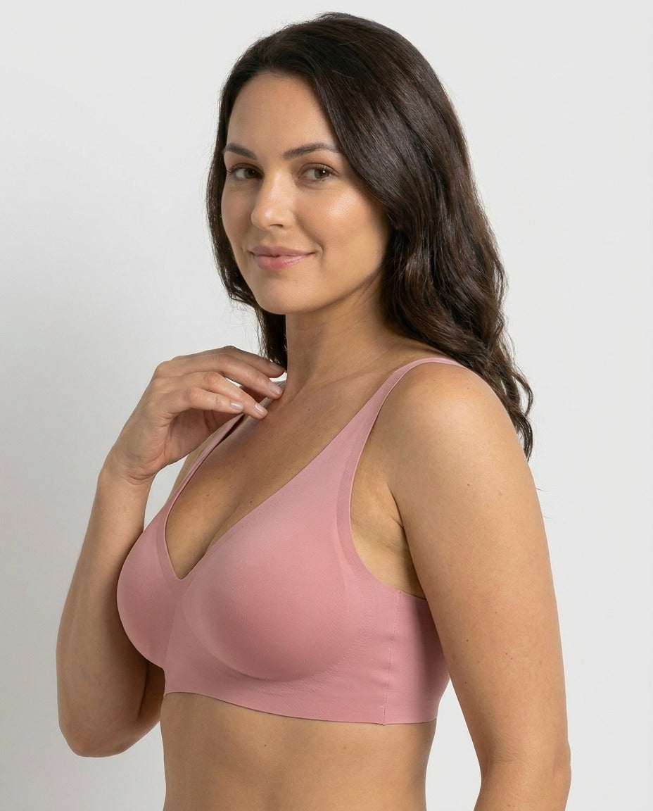Sunlite Seamless V Neck Wireless Push Up Bra Dusty Rose Side
