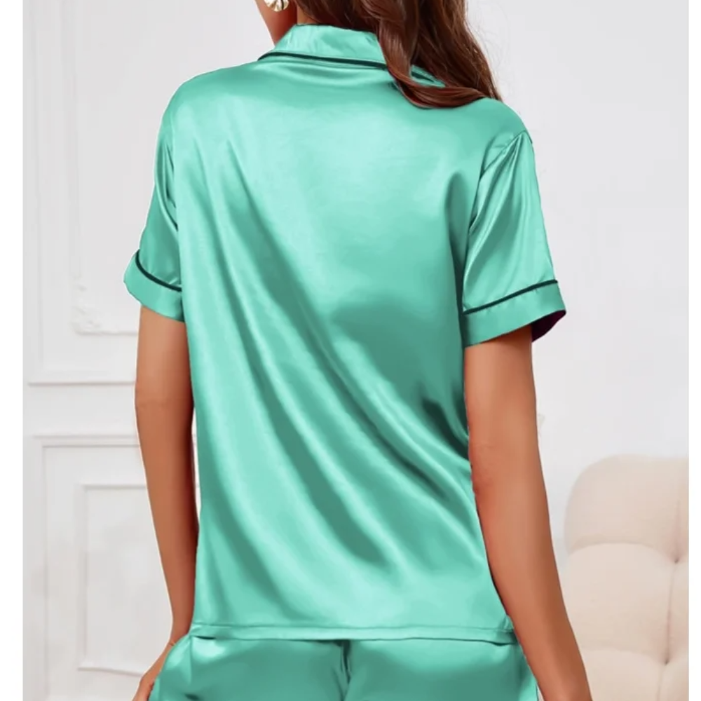 Serene Women’s Satin Pyjama Set – Button Top & Shorts (2-Piece)