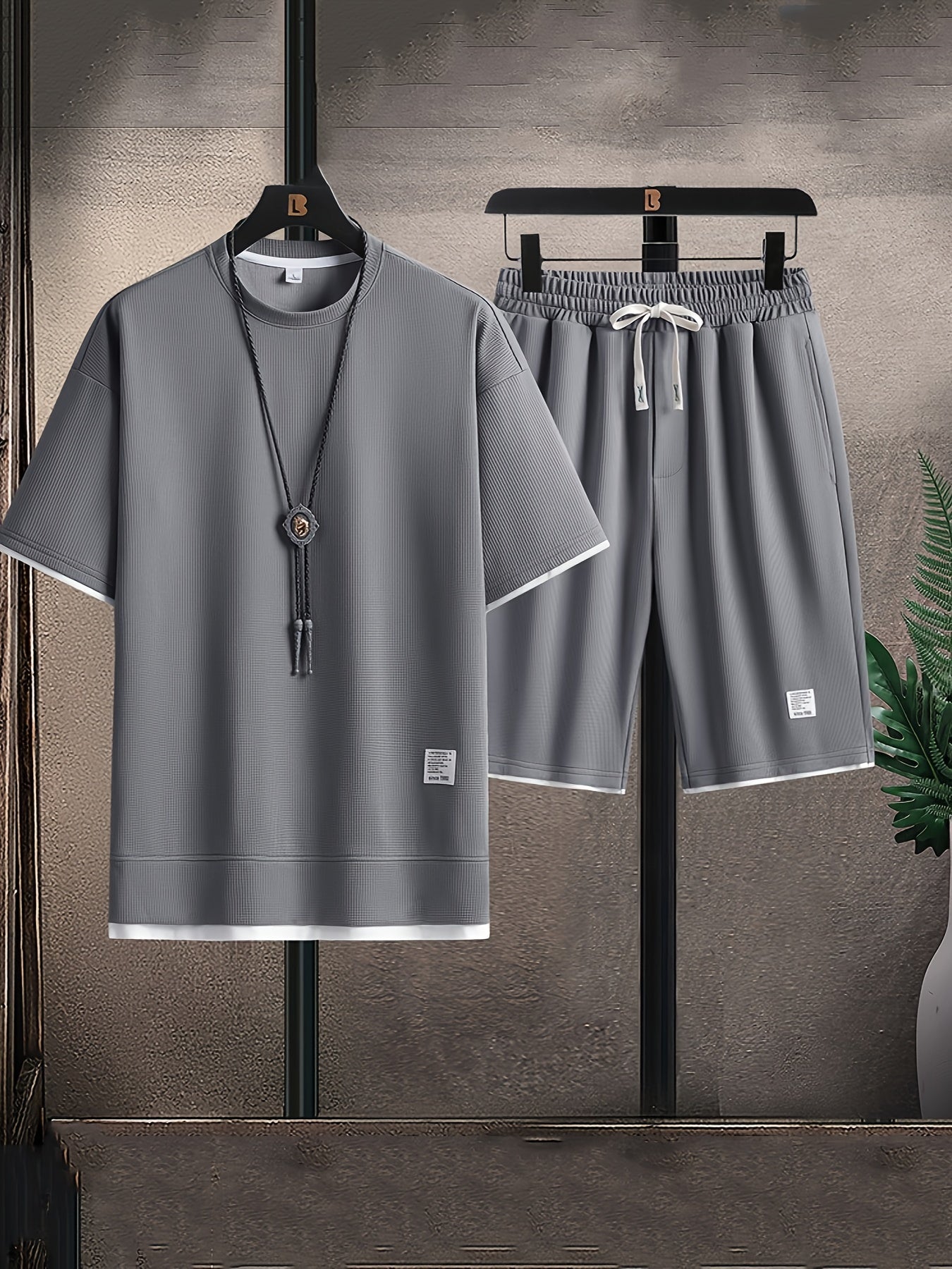 Men’s Waffle-Knit Lounge Set - T-Shirt & Shorts Fit