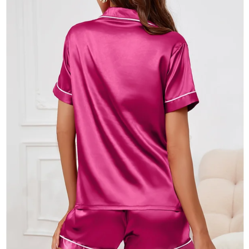 Serene Women’s Satin Pyjama Set – Button Top & Shorts (2-Piece)