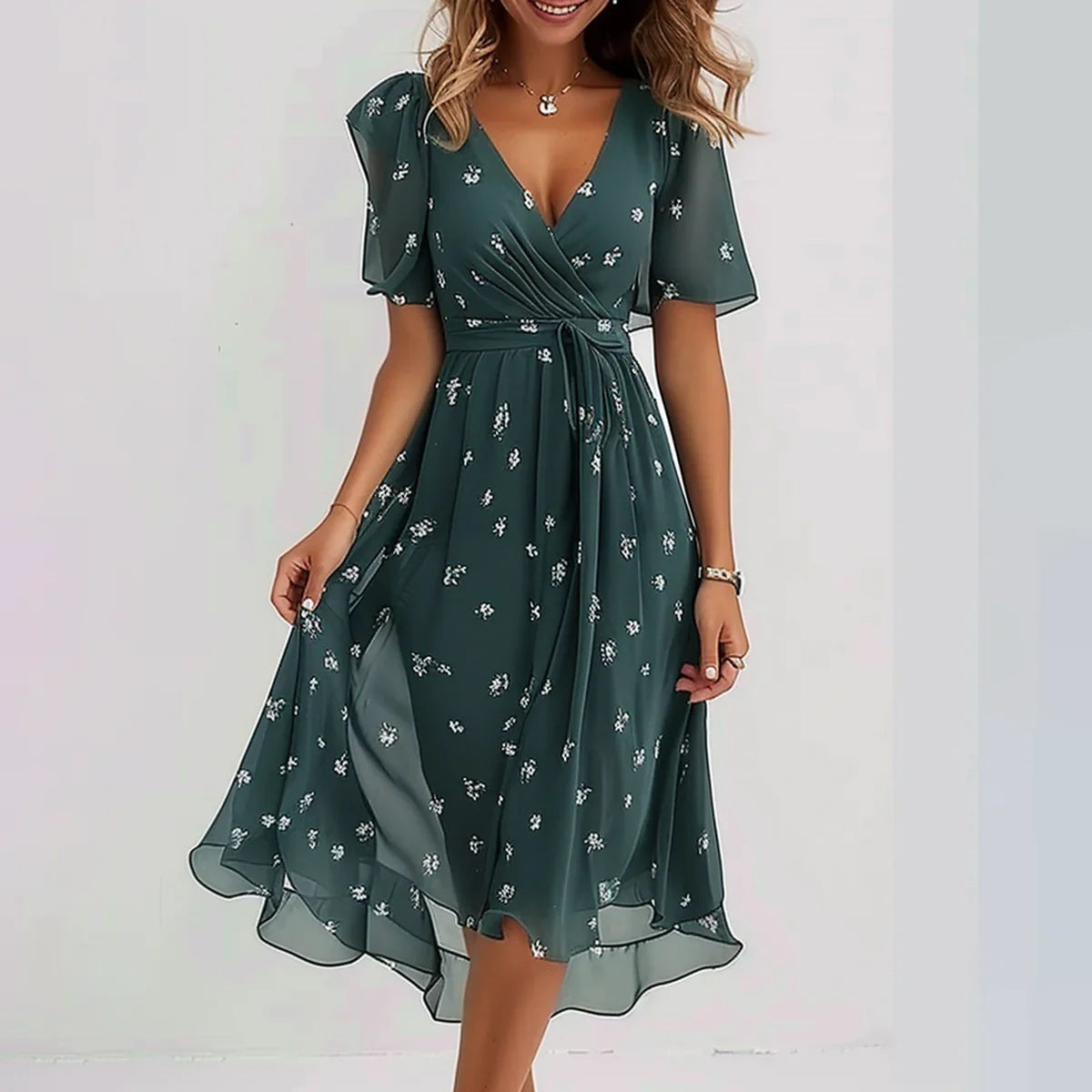 Amara Floral Women’s Midi Dress - Elegant