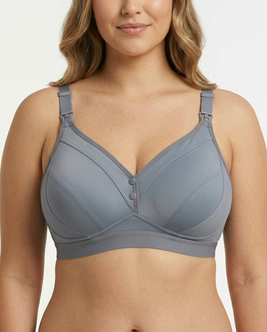 Anna Front Button Wirefree Nursing Bra Steel Grey Front Close Product Detail
