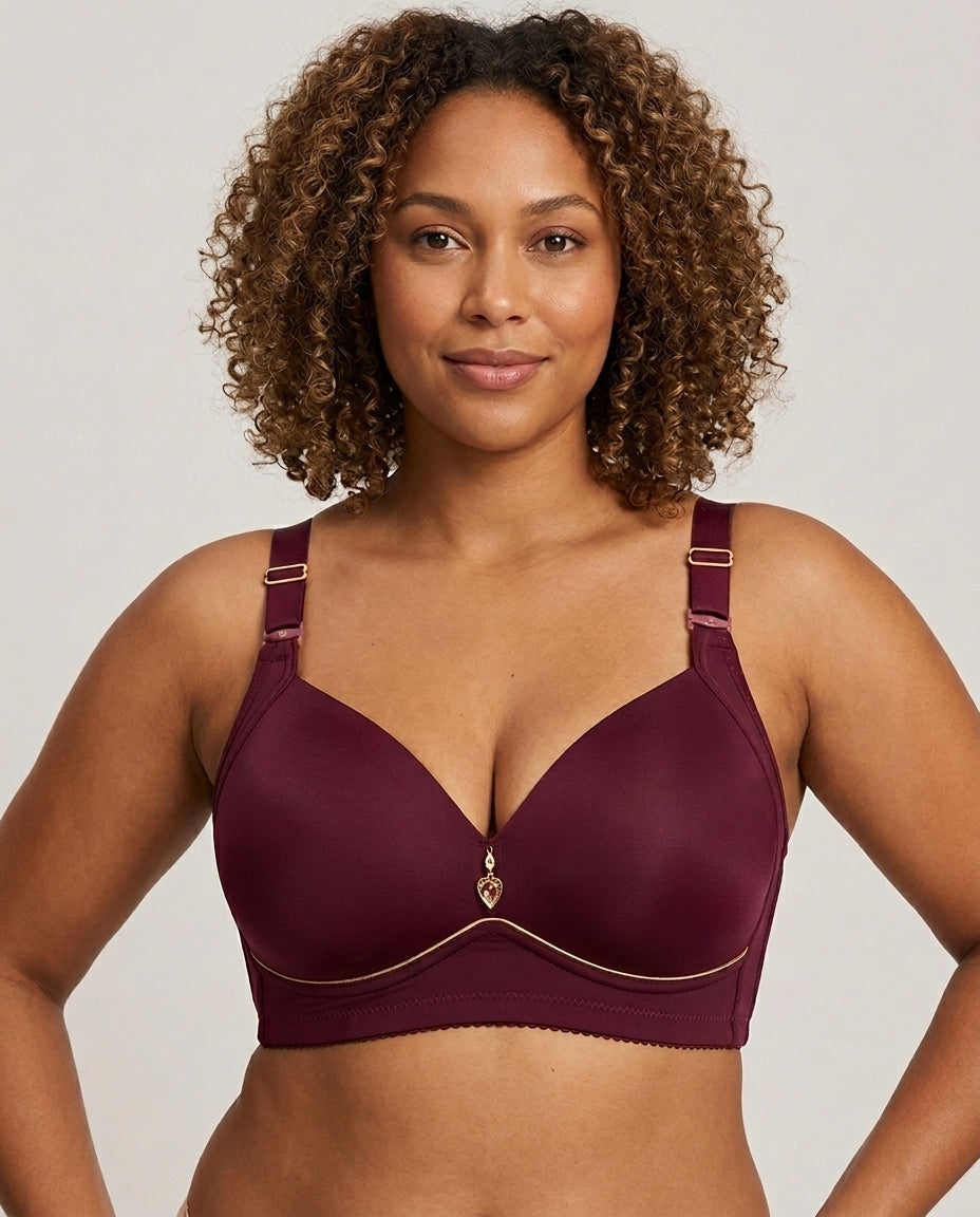Vera Gathered Full Support Womens Bra Wine Burgundy Front Close Product Detail