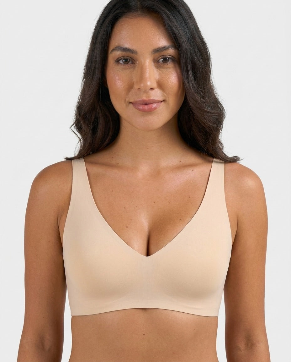 Sunlite Seamless V Neck Wireless Push Up Bra Nude Front