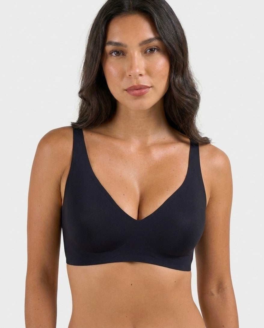 Sunlite Seamless V Neck Wireless Push Up Bra Black Front 2