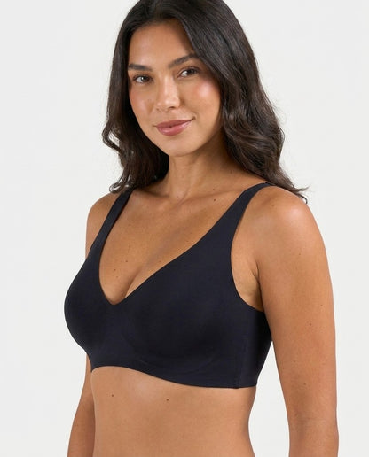 Sunlite Seamless V Neck Wireless Push Up Bra Black Side