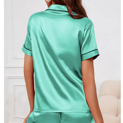 Serene Women’s Satin Pyjama Set – Button Top & Shorts (2-Piece)
