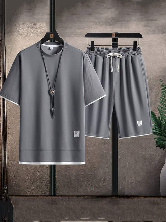Men’s Waffle-Knit Lounge Set - T-Shirt & Shorts Fit