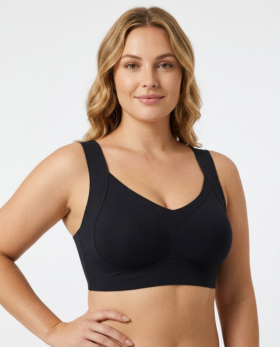 Alba Ribbed Wide Strap Comfort Bra Black Hero Front Australian Model