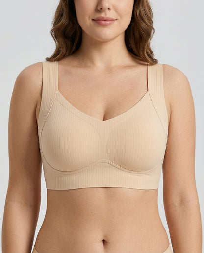 Alba Ribbed Wide Strap Comfort Bra Champagne Beige Front Close Product Detail