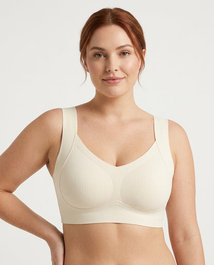 Alba Ribbed Wide Strap Comfort Bra Ivory Cream Hero Front Australian Model