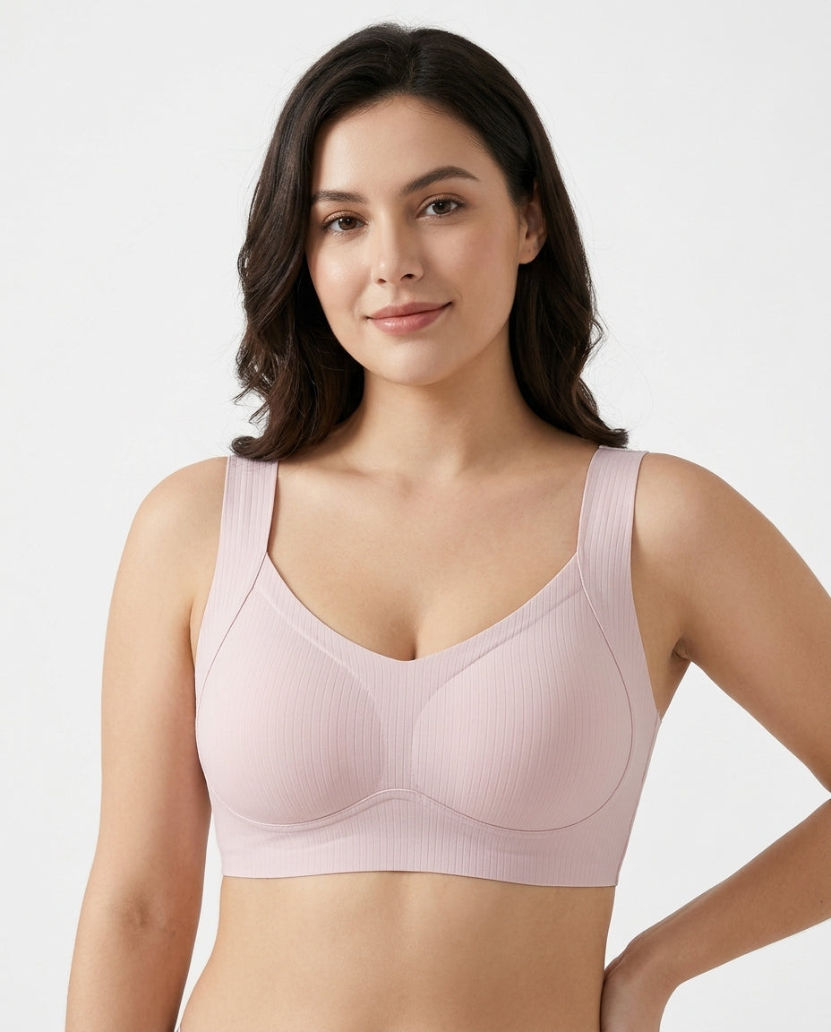 Alba Ribbed Wide Strap Comfort Bra Soft Pink Hero Front Australian Model
