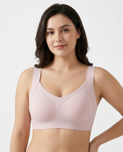 Alba Ribbed Wide Strap Comfort Bra Soft Pink Hero Front Australian Model