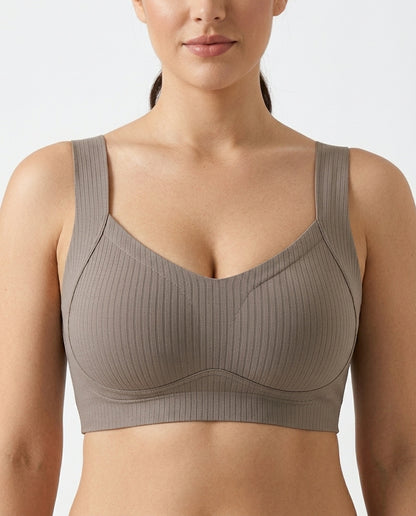 Alba Ribbed Wide Strap Comfort Bra Taupe Gray Front Close Product Detail