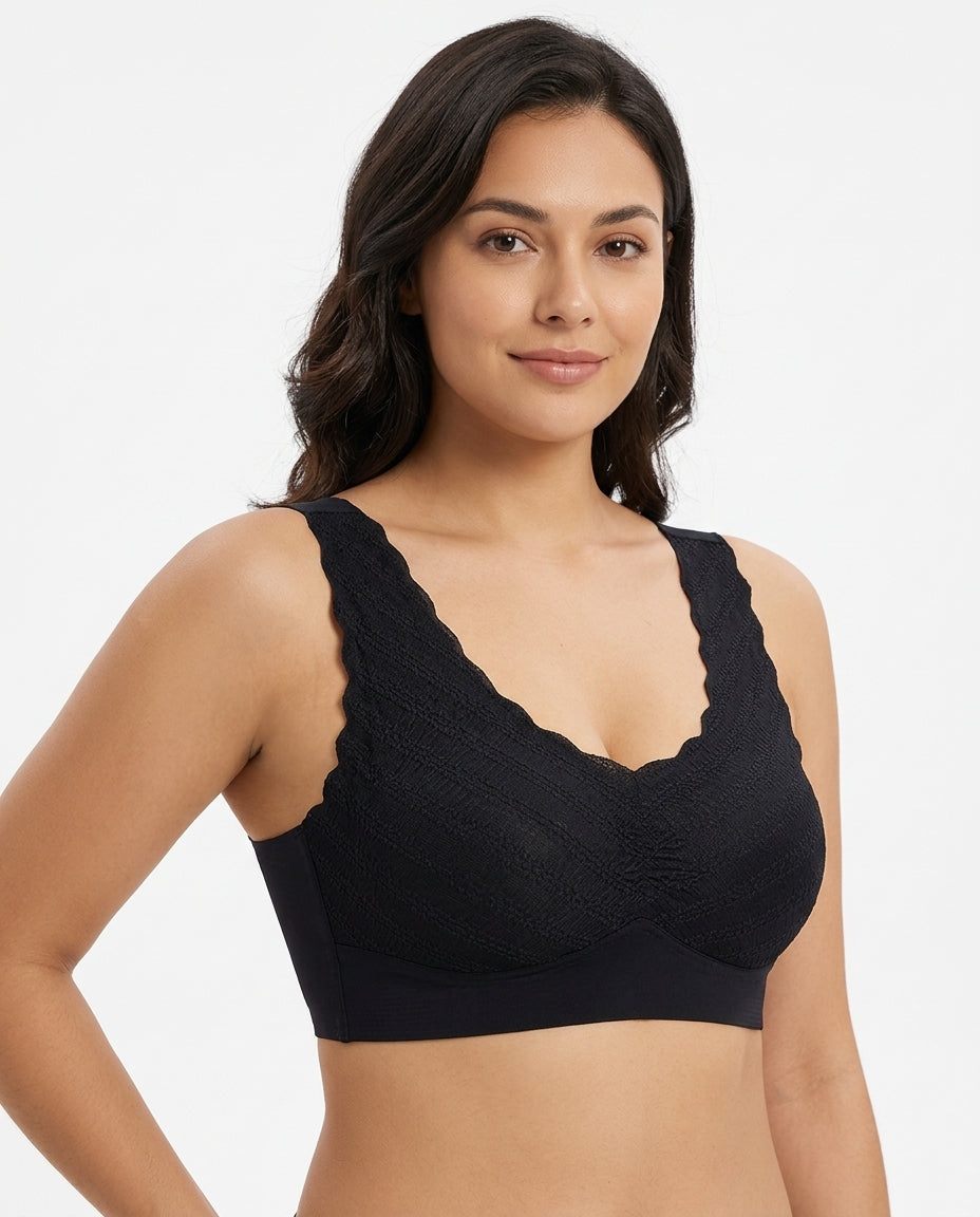Amara Lace V Neck Comfort Bra Black Hero Front Australian Model