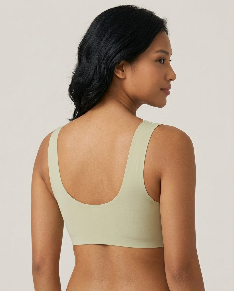 Amara Lace V Neck Comfort Bra Pale Sage Back Scoop Wide Strap Detail