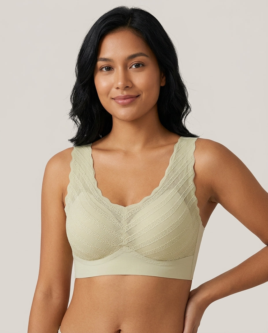 Amara Lace V Neck Comfort Bra Pale Sage Hero Front Australian Model