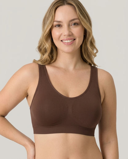 Arielle Wirefree Sleep Bra Cocoa Brown Hero Front Australian Model