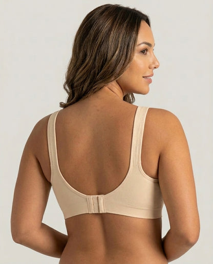Arielle Wirefree Sleep Bra Cream Beige Back Scoop Hook Closure Detail