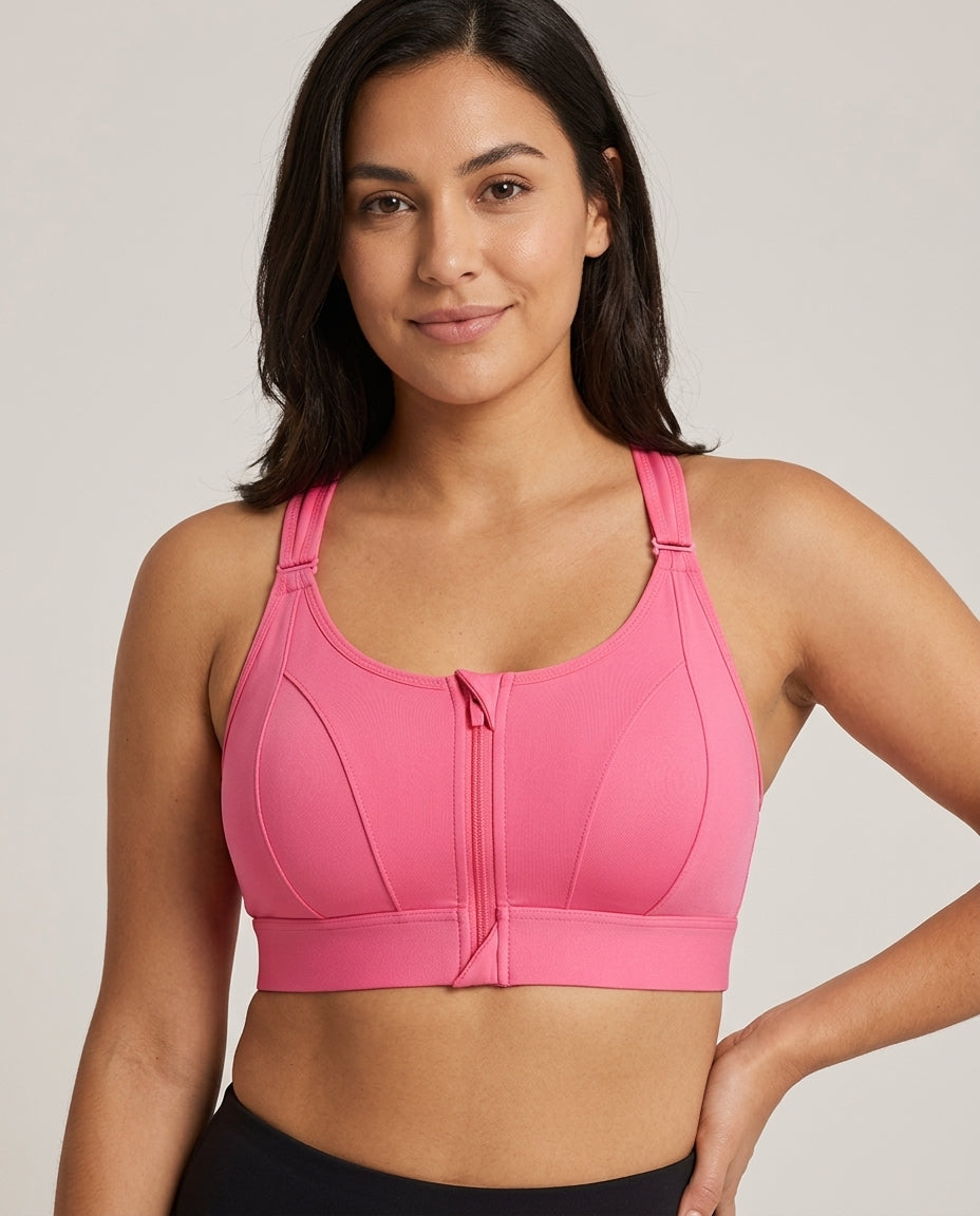 Astra Zip Front Running Sports Bra Mei Red Hero Front Australian Model
