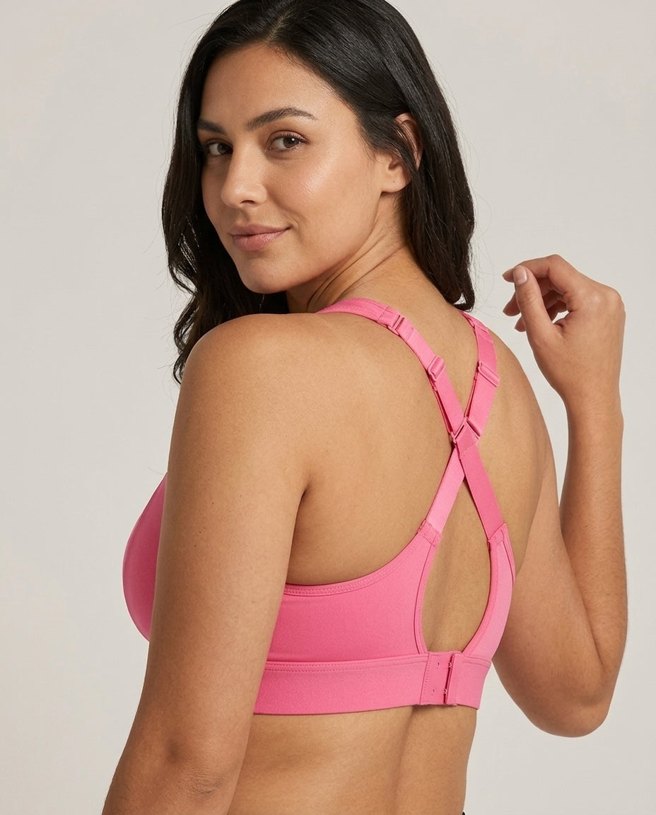 Astra Zip Front Running Sports Bra Mei Red Side Back X Back Hook Detail