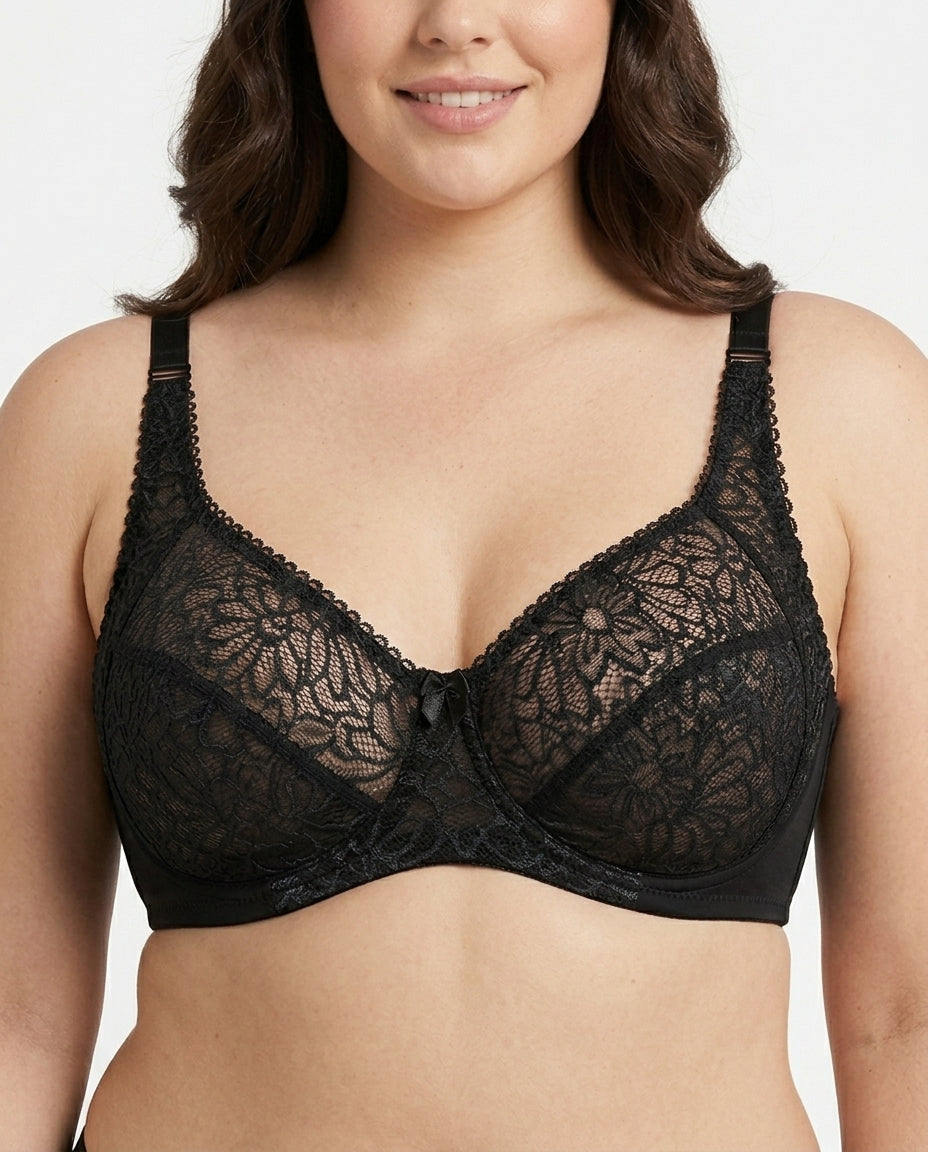 Bianca Floral Underwire Womens Bra Black Front Close Product Detail