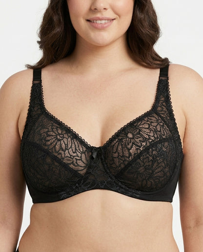 Bianca Floral Underwire Womens Bra Black Front Close Product Detail