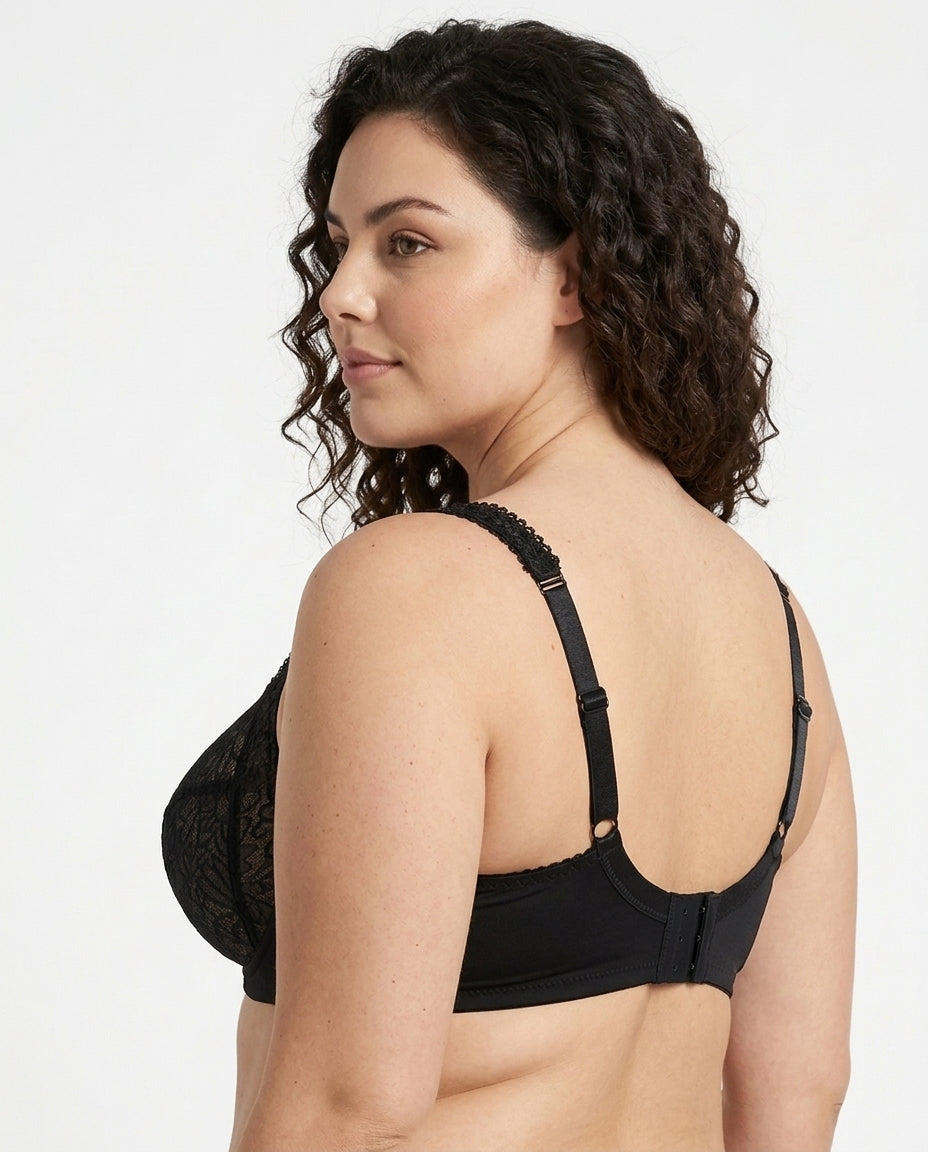 Bianca Floral Underwire Womens Bra Black Side Back Hook Strap Detail