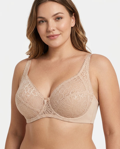 Bianca Floral Underwire Womens Bra Nude Beige Hero Front Australian Model