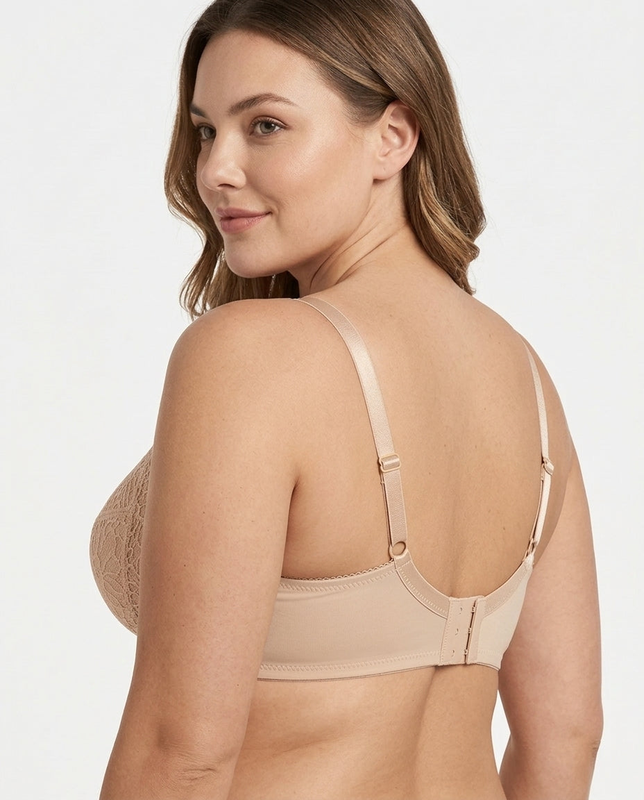 Bianca Floral Underwire Womens Bra Nude Beige Side Back Hook Strap Detail
