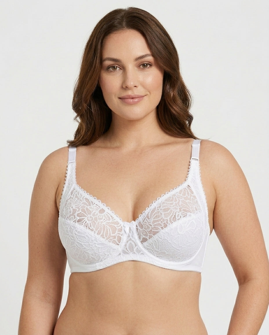 Bianca Floral Underwire Womens Bra White Front Close Product Detail