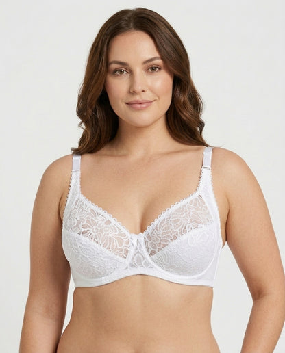 Bianca Floral Underwire Womens Bra White Front Close Product Detail