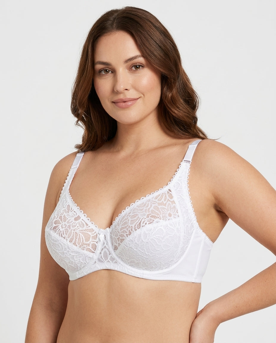 Bianca Floral Underwire Womens Bra White Hero Front Australian Model