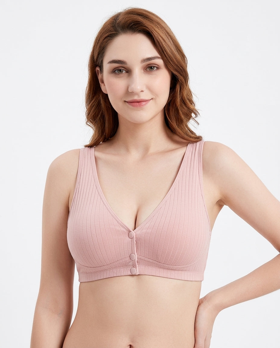 Carla Ribbed Maternity Nursing Bra Blush Pink Hero Front Australian Model