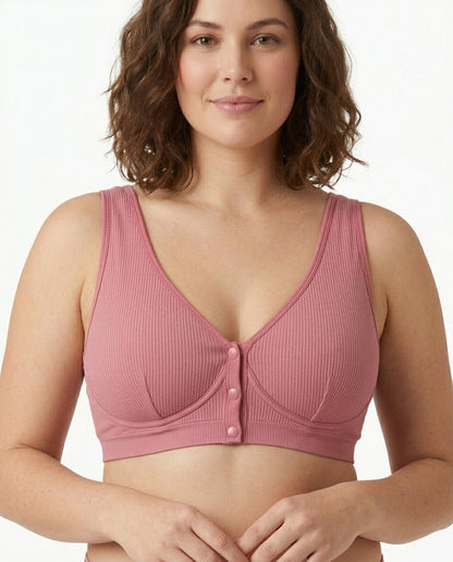 Carla Ribbed Maternity Nursing Bra Dusty Rose Front Close Product Detail