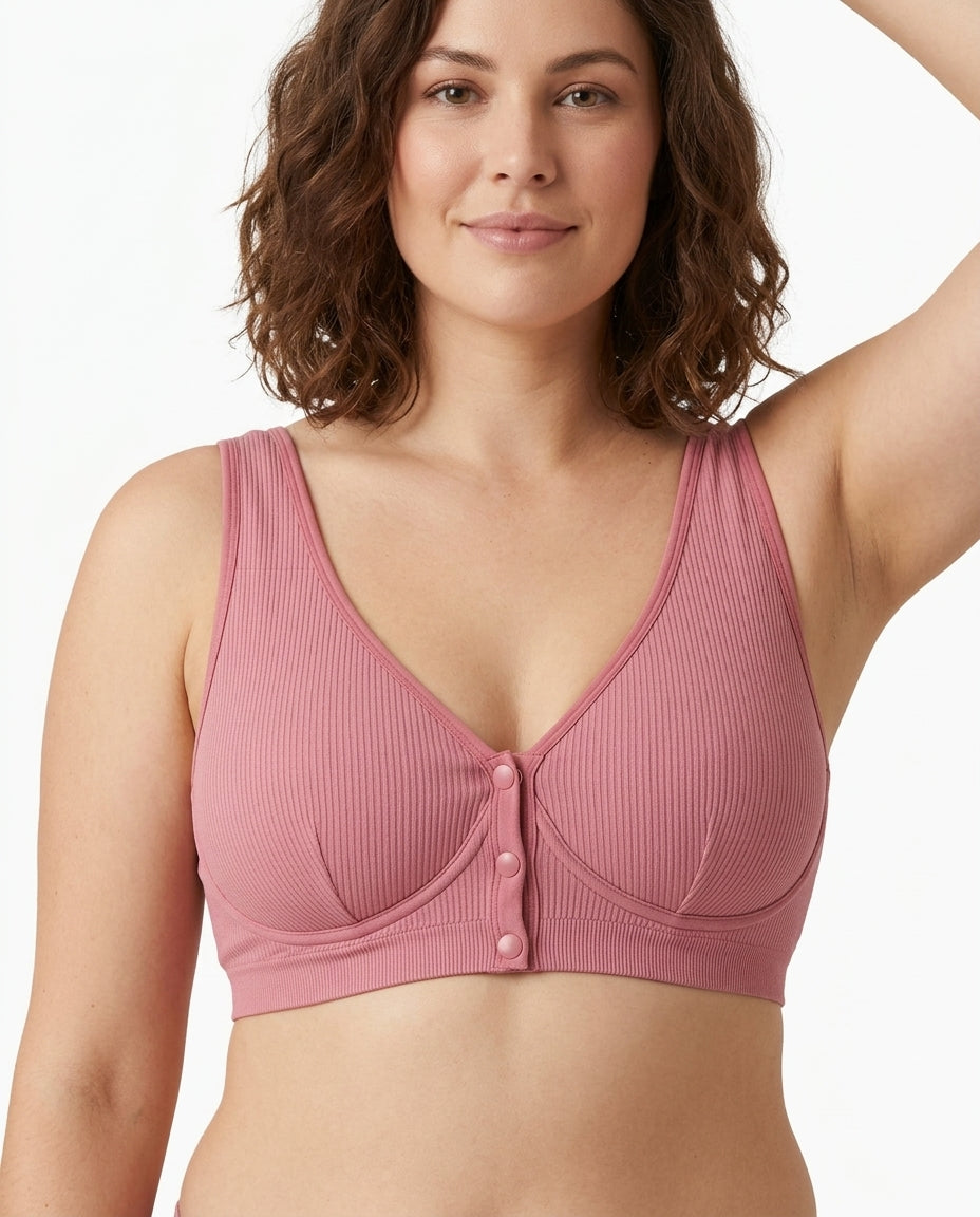 Carla Ribbed Maternity Nursing Bra Dusty Rose Hero Front Australian Model