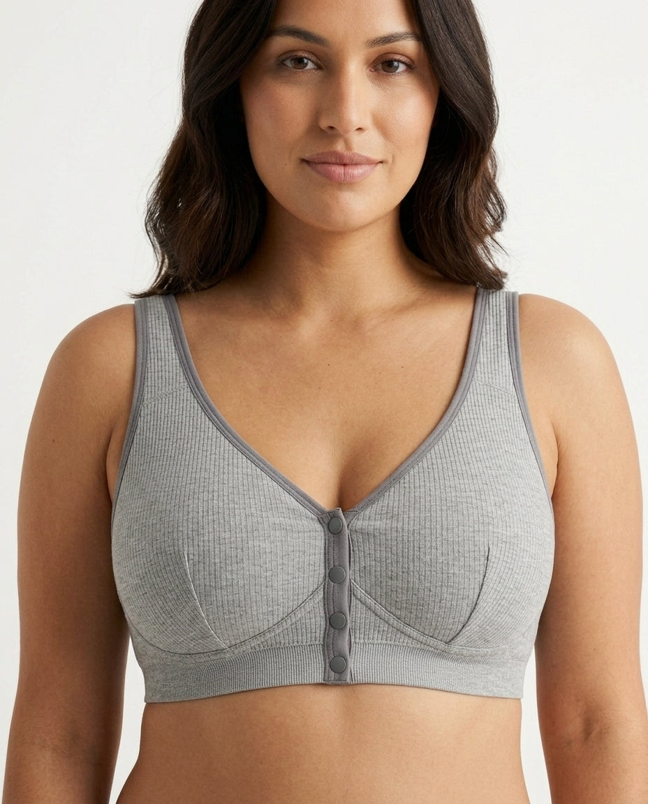 Carla Ribbed Maternity Nursing Bra Gray Front Close Product Detail