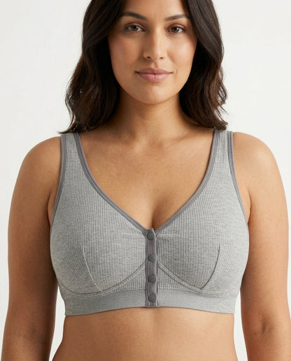 Carla Ribbed Maternity Nursing Bra Gray Front Close Product Detail