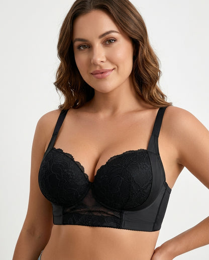 Carmen Five Hook Lace Push Up Bra Black Hero Front Australian Model