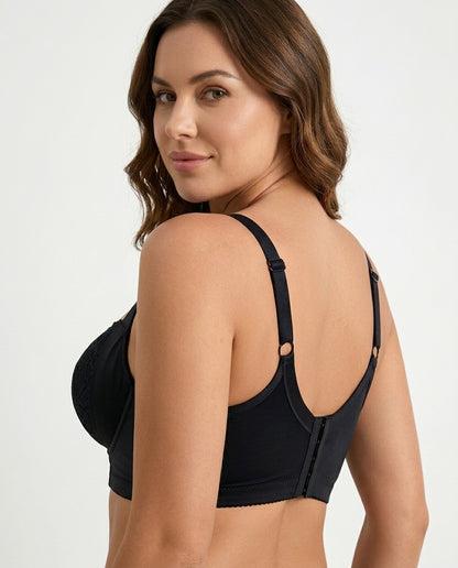 Carmen Five Hook Lace Push Up Bra Black Side Back Five Row Closure Strap Detail