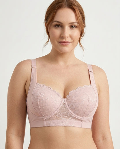 Carmen Five Hook Lace Push Up Bra Blush Pink Front Close Product Detail