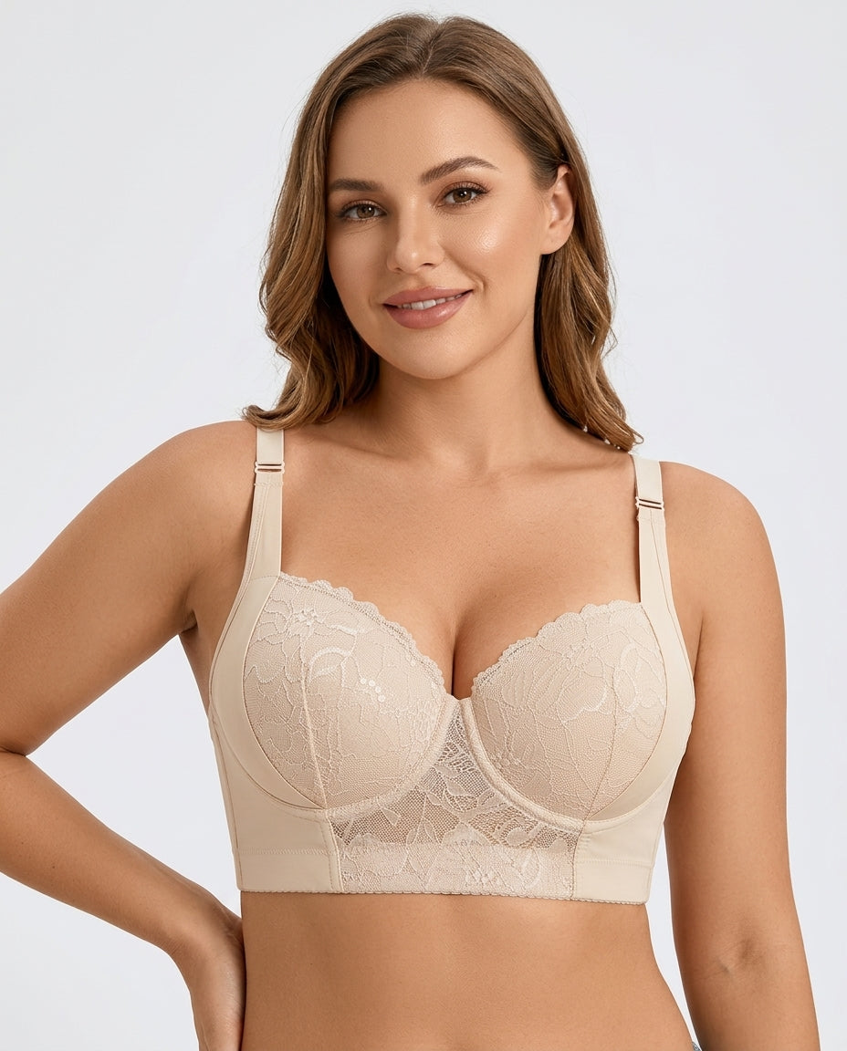 Carmen Five Hook Lace Push Up Bra Ivory Nude Hero Front Australian Model