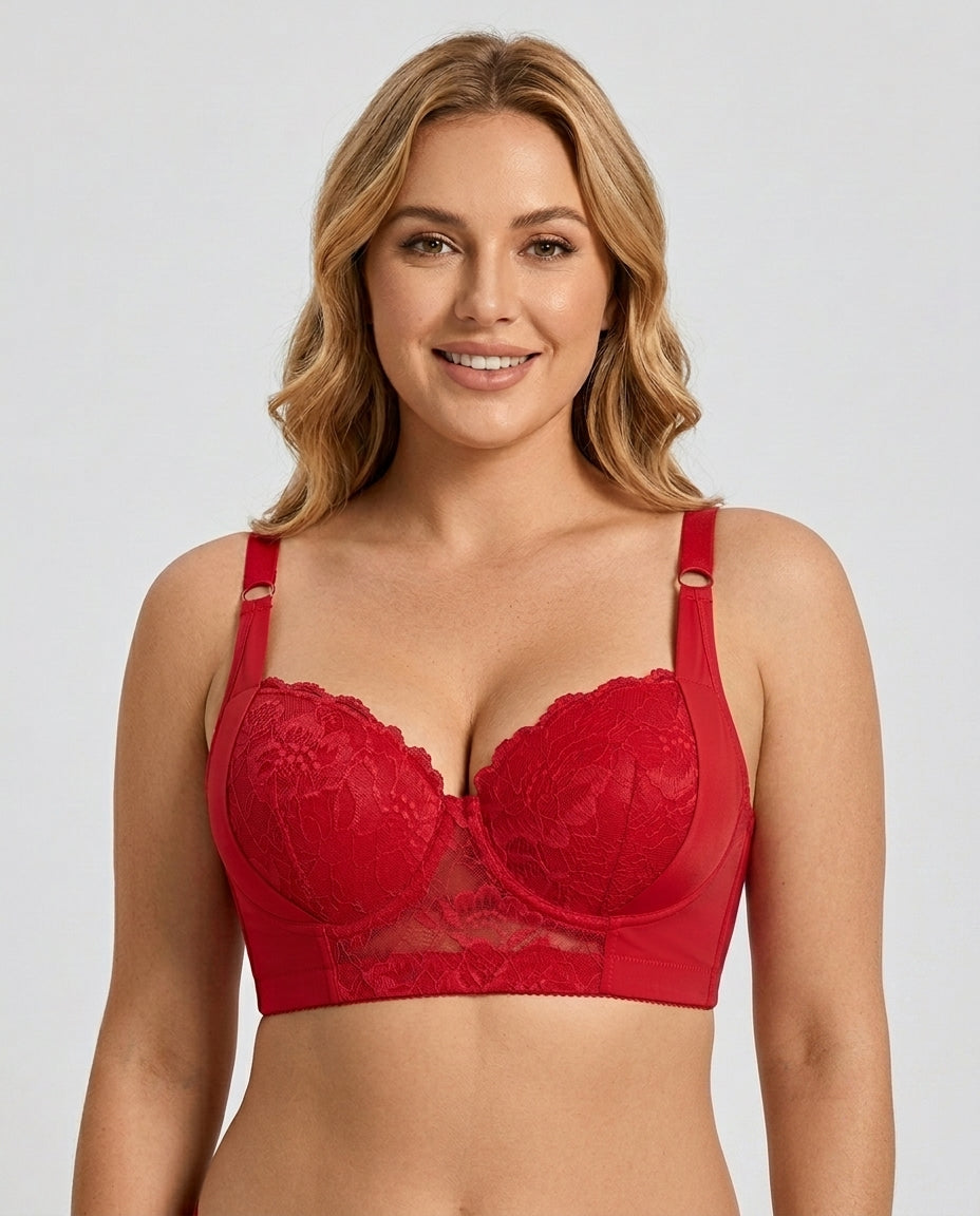 Carmen Five Hook Lace Push Up Bra Red Front Close Product Detail
