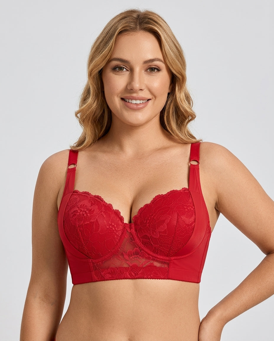 Carmen Five Hook Lace Push Up Bra Red Hero Front Australian Model