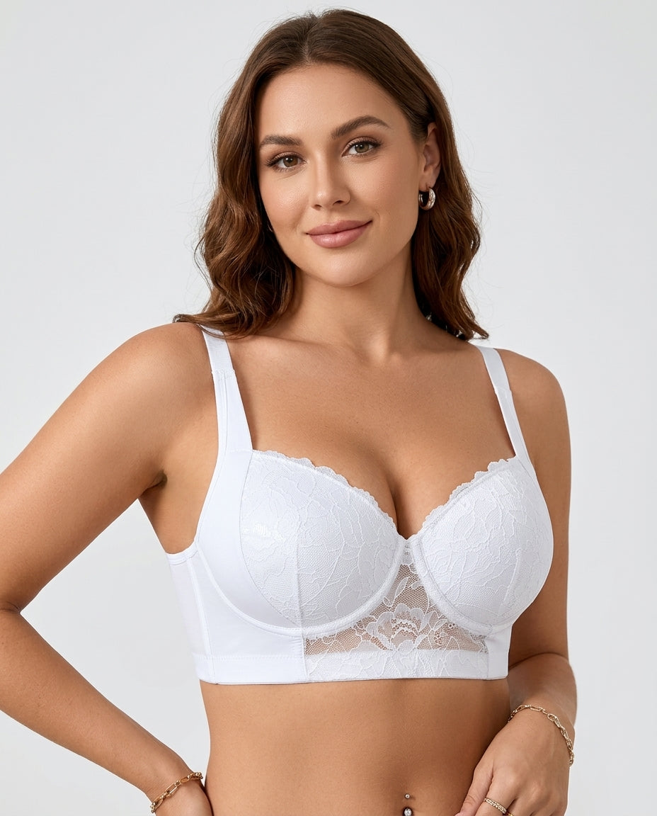 Carmen Five Hook Lace Push Up Bra White Hero Front Australian Model