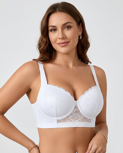 Carmen Five Hook Lace Push Up Bra White Hero Front Australian Model