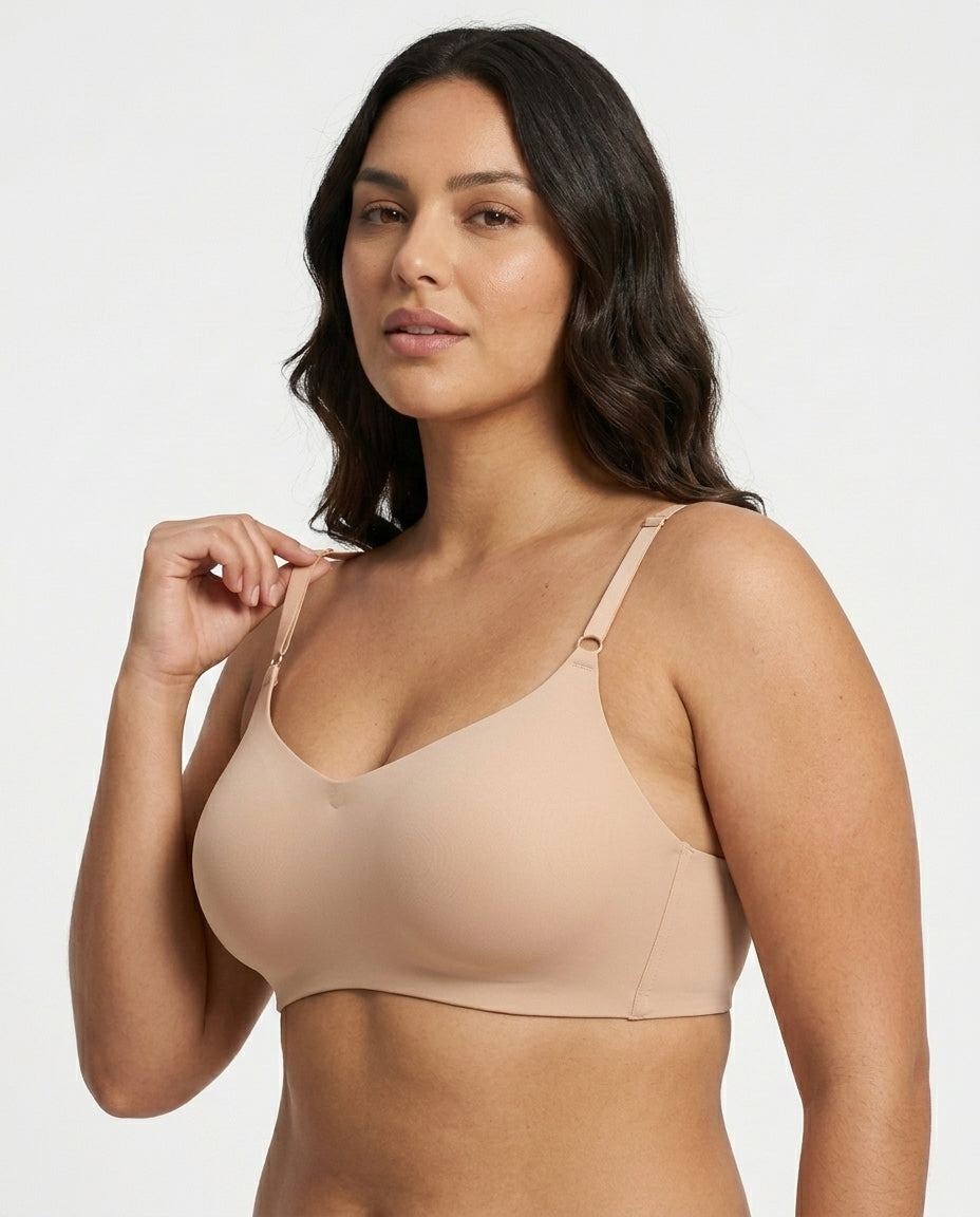 Clara Smooth Scoop Wirefree Bra Nude Side Strap Detail