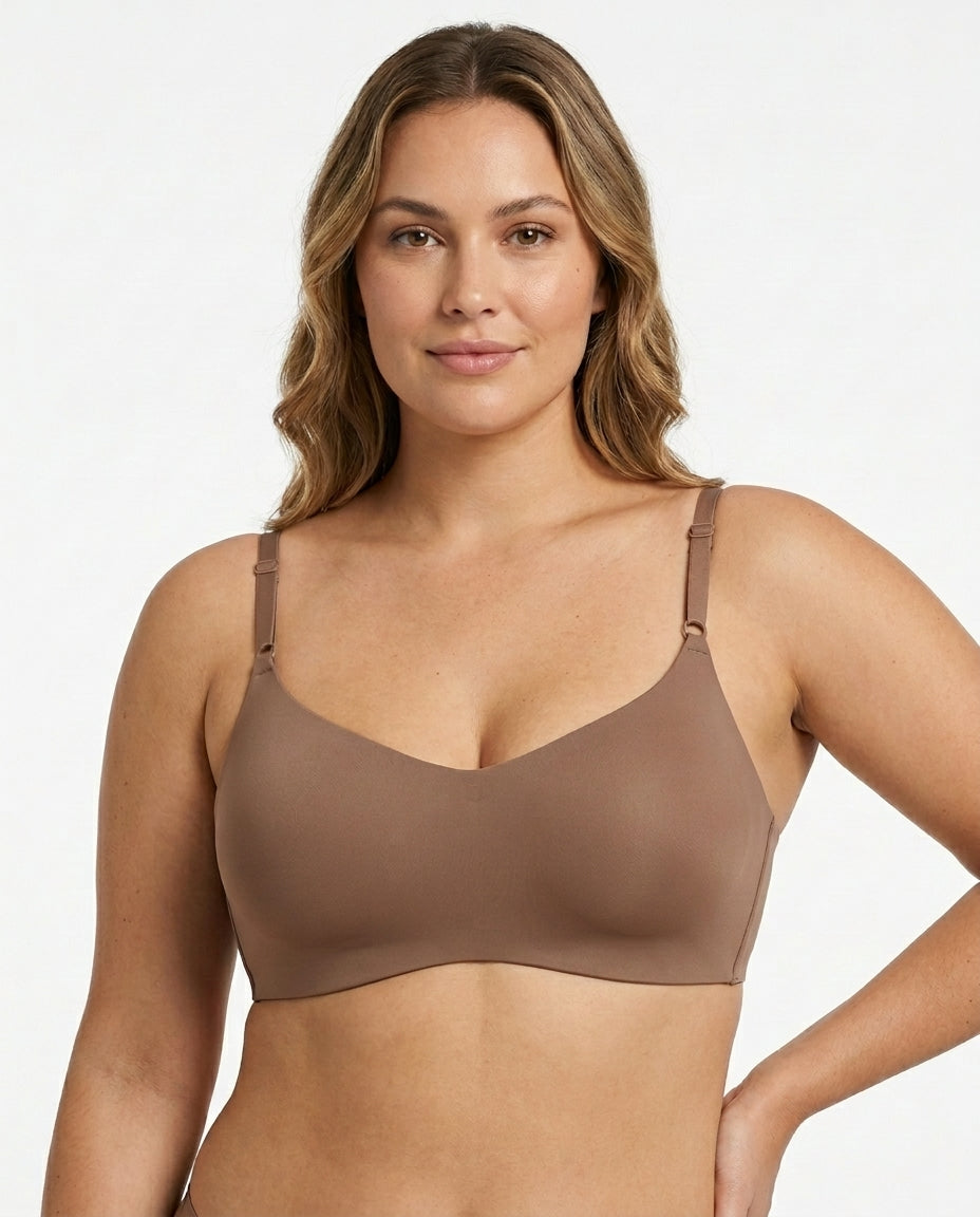 Clara Smooth Scoop Wirefree Bra Taupe Front Close Detail