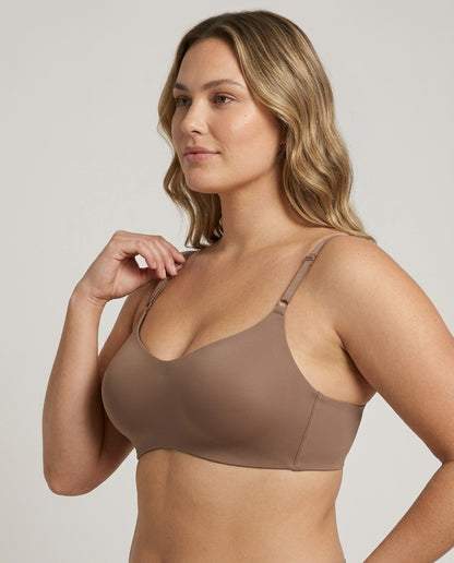 Clara Smooth Scoop Wirefree Bra Taupe Side Strap Detail