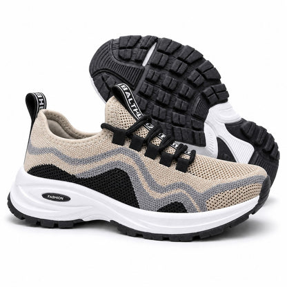 Cora Supportive Lace Up Walking Shoes For Women Beige Black Front Hero Pair Sole